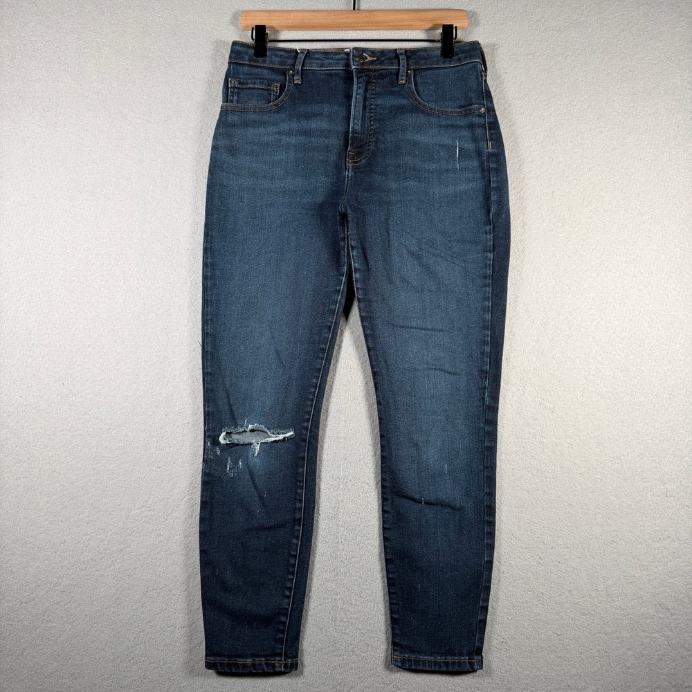 Everlane Curvy High Rise Skinny Jeans 30 Crop Dark Wash Distressed WW-PSD-4379